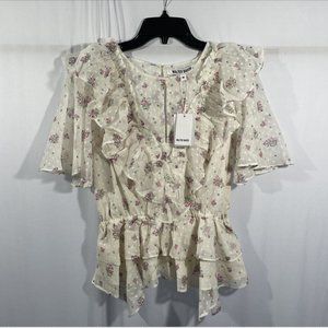 NWT $138 Walter Baker - Medium - Milo Ruffle Detail Flutter Sleeve Blouse